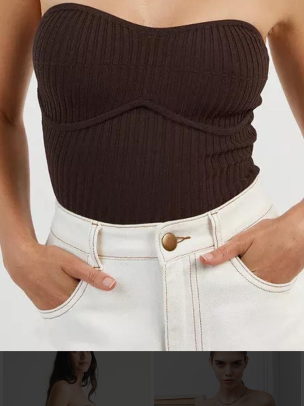 DISSH Ribbed Strapless Raven Top - Chocolate Brown